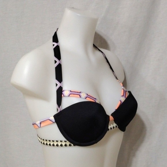 Victoria’s Secret 34B Halter Strappy Push-Up Bikini Swim Top Sexy Plunge - Picture 3 of 8